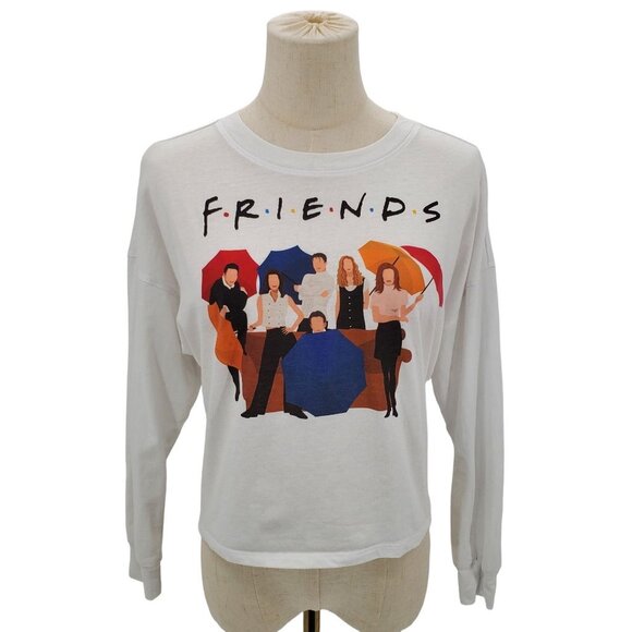 FRIENDS Tops - Friends Womens Long Sleeve Cropped T-Shirt Top Size XS White TV Show 90s Y2K